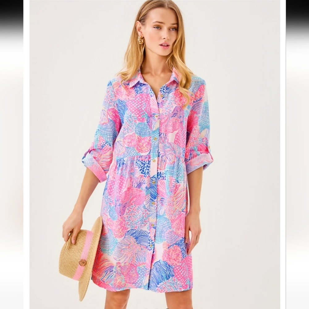 LILLY PULITZER Shaela 'Multi Roar Of The Seas' Dress-Lagoon Linen Size M